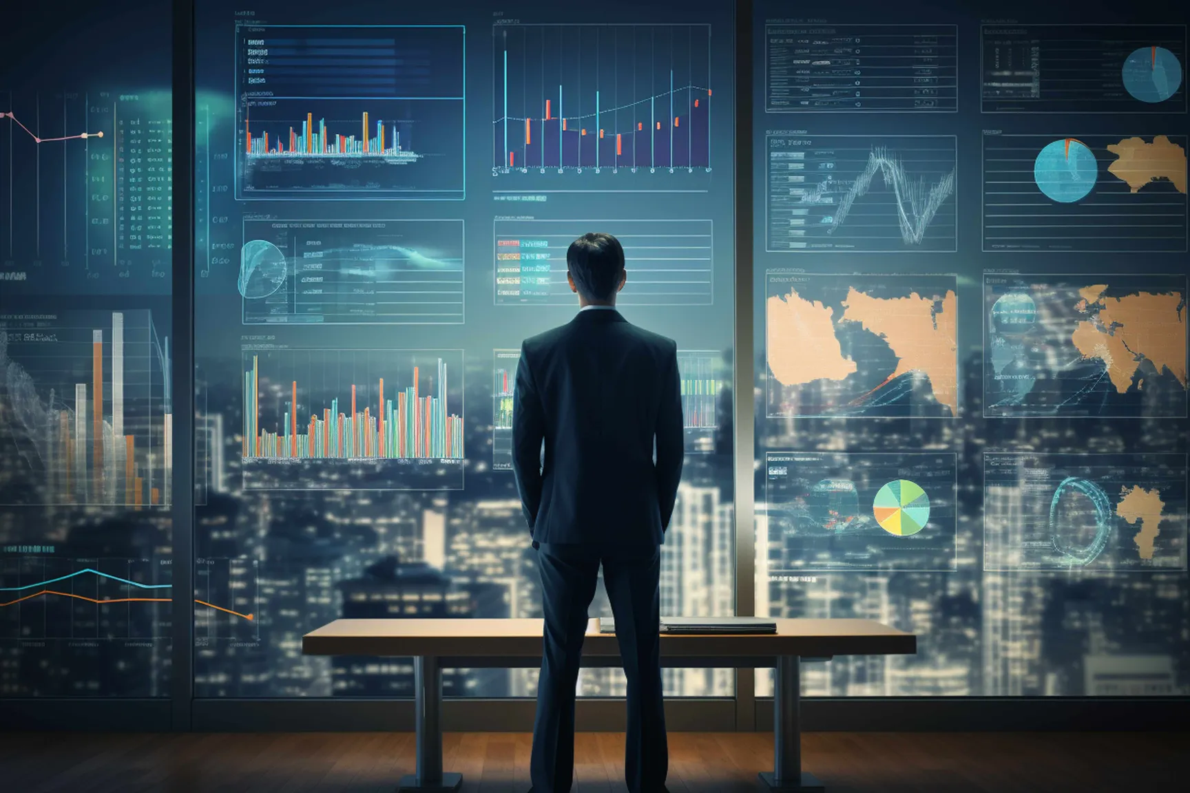 Beeld van een ondernemer die financiële data en grafieken analyseerd om de waarde en juiste prijs van een onderneming te bepalen.