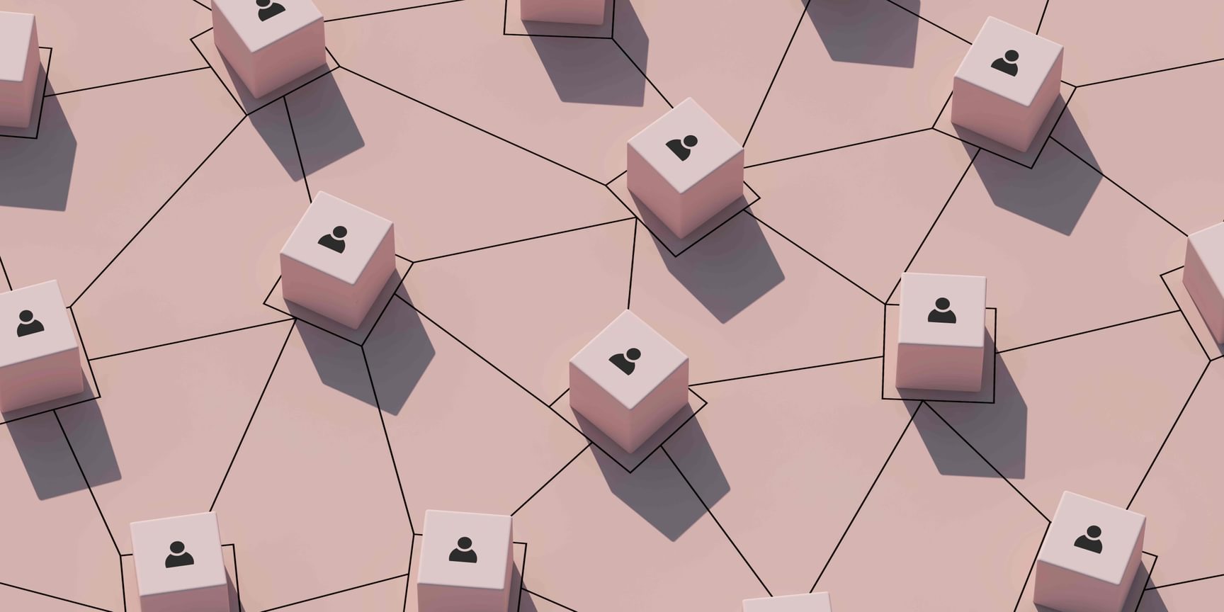 Conceptual business illustration with pink pastel blocks icons