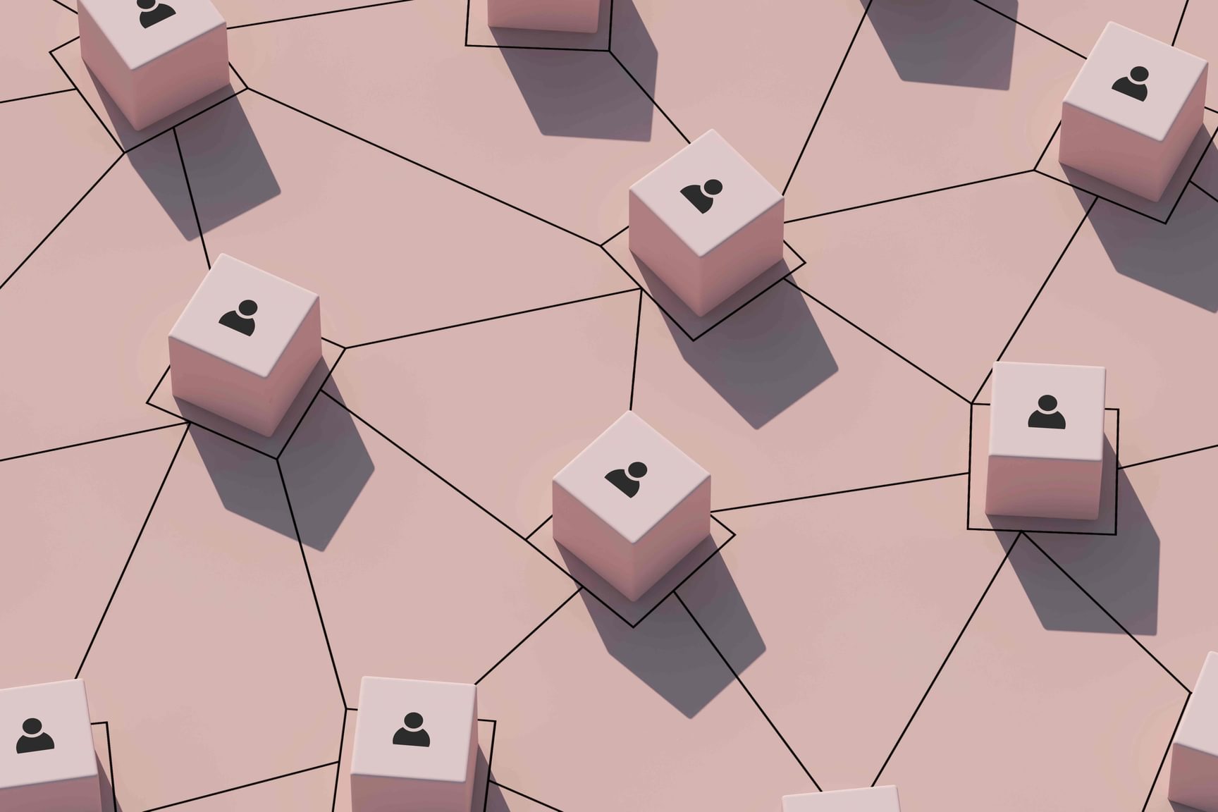 Conceptual business illustration with pink pastel blocks icons