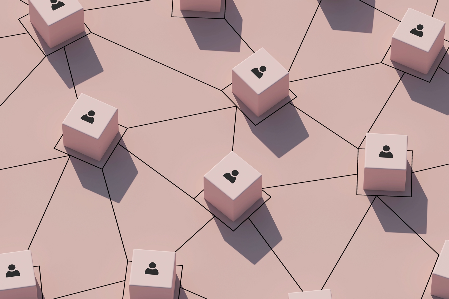 Conceptual business illustration with pink pastel blocks icons
