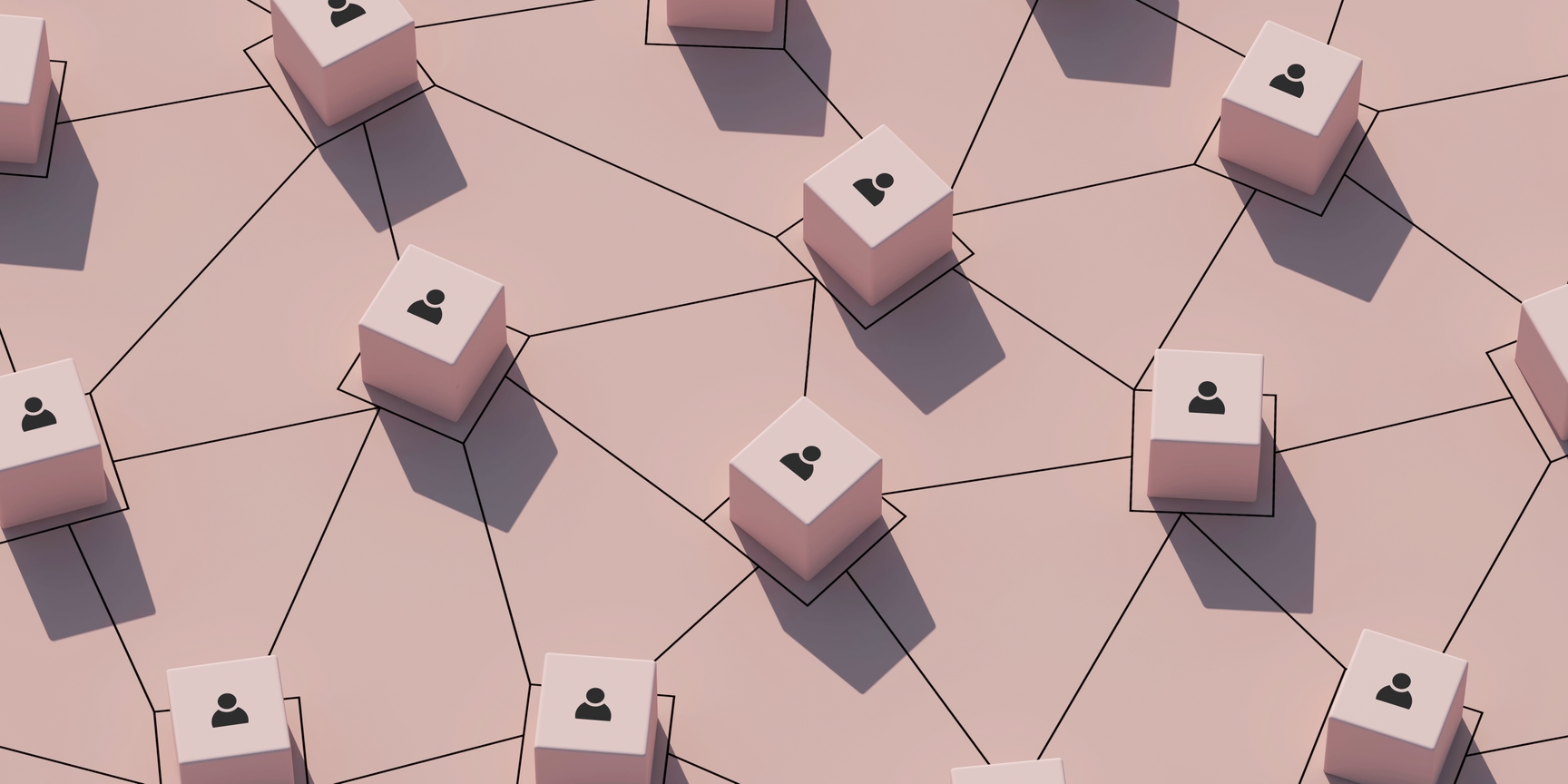 Conceptual business illustration with pink pastel blocks icons