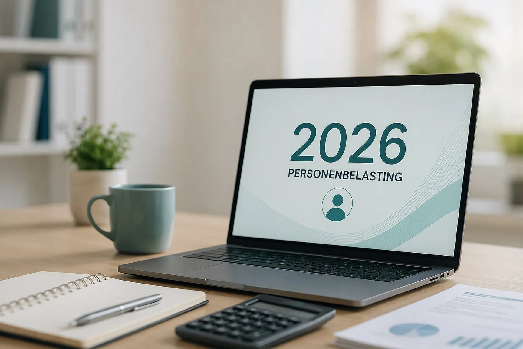 Computerscherm op een bureau met daarop de beschrijving 2026 personenbelasting?